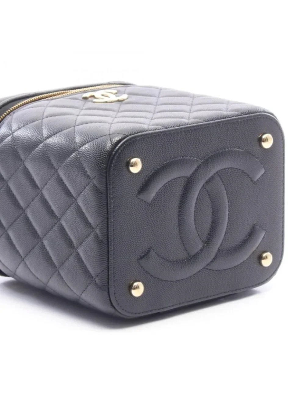 Chanel Shoulder Bag Quilted Black Caviar Leather Vanity 2-Way Chain